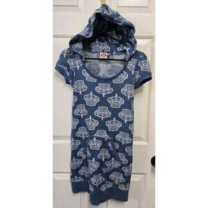Juicy Couture Y2K blue crown print hooded, pocketed swim coverup or dress